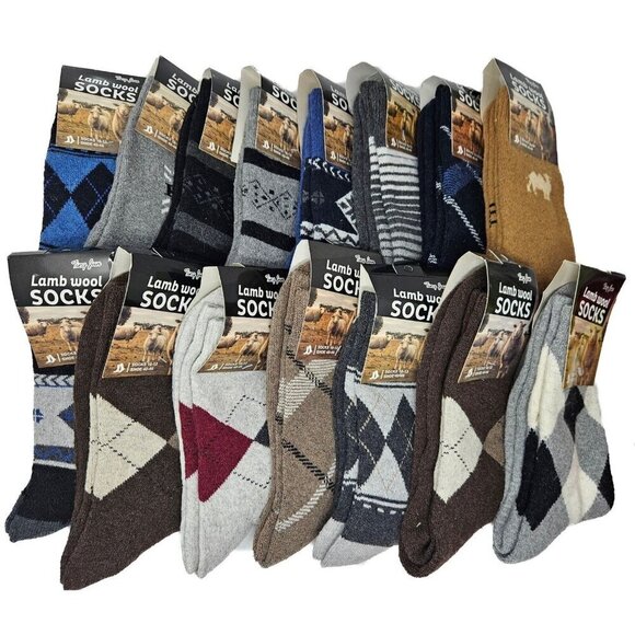 Men Lamb Wool Socks Size 10-13 Winter Warm Heavy Duty Crew ASSORTED 15 PAIRS - Picture 1 of 4